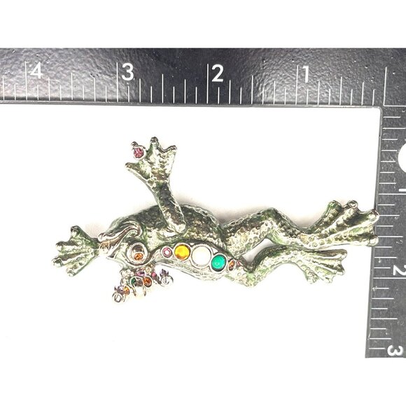 Fabulous Signed Sweet Romance USA Enamel Frog Prince Pendant Brooch Pin 4" - Picture 10 of 10